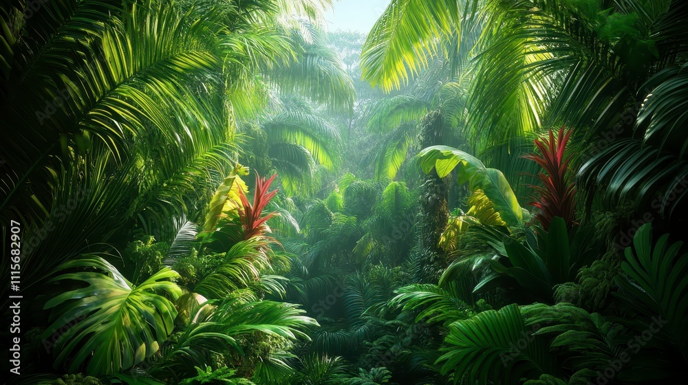 Obraz premium Lush Tropical Rainforest Jungle Paradise Exotic Plants Green Leaves
