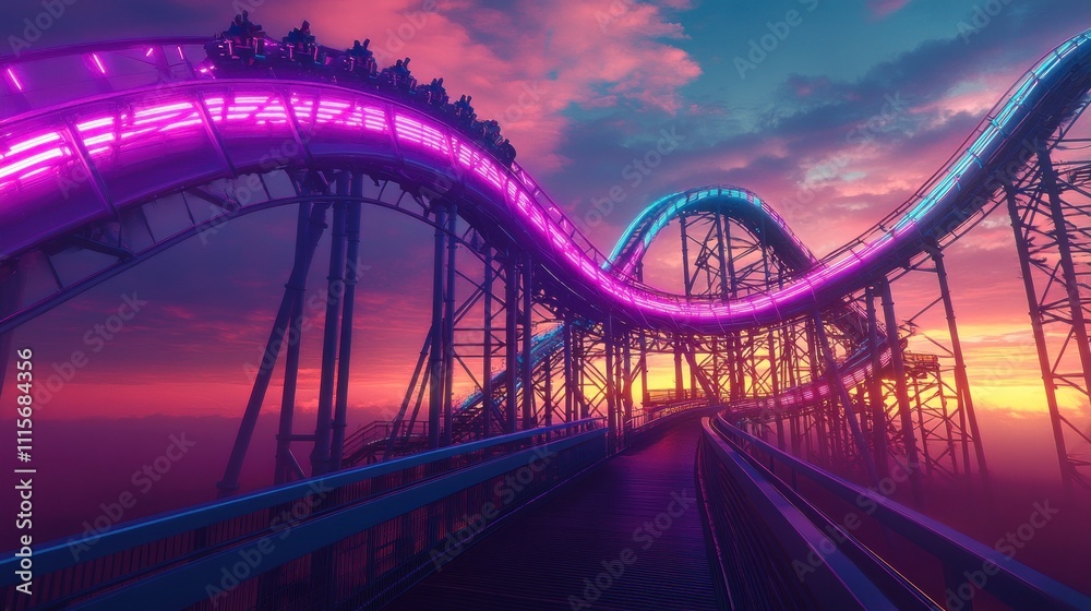 Obraz premium Roller Coaster Under Pink Sky
