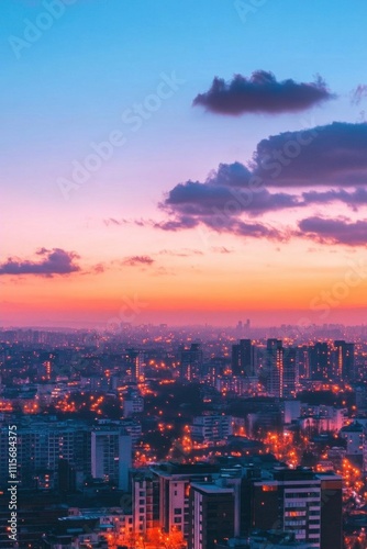 Wallpaper Mural A vibrant city skyline at sunset with colorful clouds and lights. Torontodigital.ca