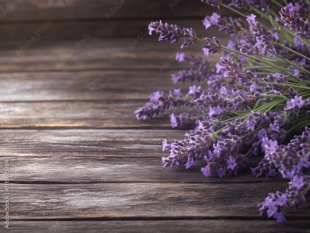 Fototapeta premium Lavender Bouquet on Rustic Wooden Background