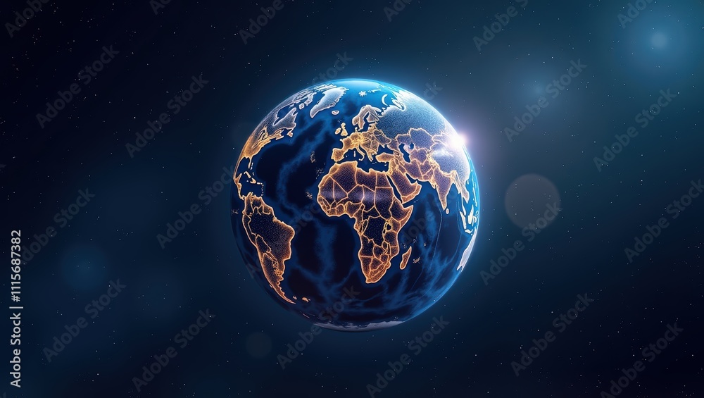 Obraz premium Global Network Illuminated Earth with Country Borders