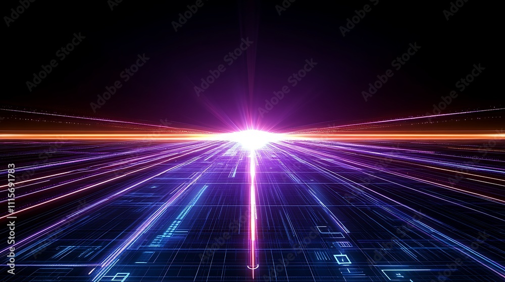 Obraz premium Futuristic Technology Background with Lightbeams and Grid Pattern for Science and Data Visualization Projects