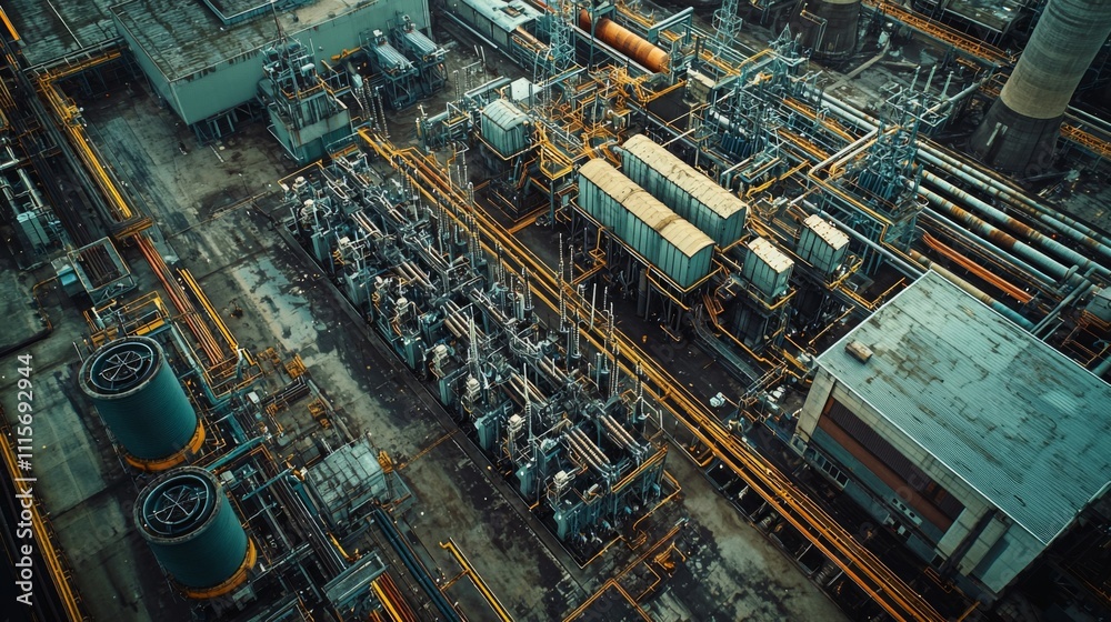 Industrial power generation facility with heavyduty generators and cooling towers Industrial power generation facility with heavyduty generators and cooling towers