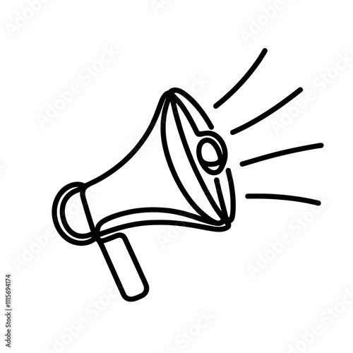 Hand drawn megaphone represents announcements, communication, and sharing information
