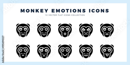 10 Monkey Emoticon Glyph icon pack. vector illustration.
