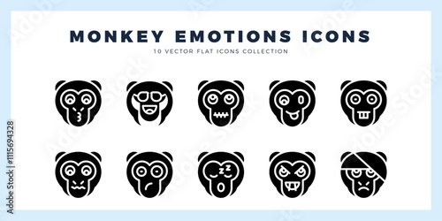 10 Monkey Emoticon Glyph icon pack. vector illustration.