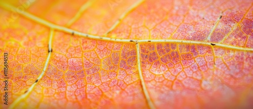 Vibrant Autumn Leaf Macro with Intricate Veins photo