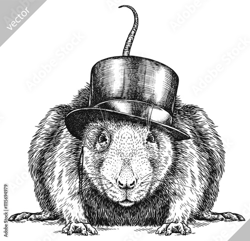 Vintage engraving isolated mouse glasses dressed fashion set illustration mice ink sketch. Rat background rodent silhouette gnawer hamster sunglasses hipster hat art. Hand drawn vector image