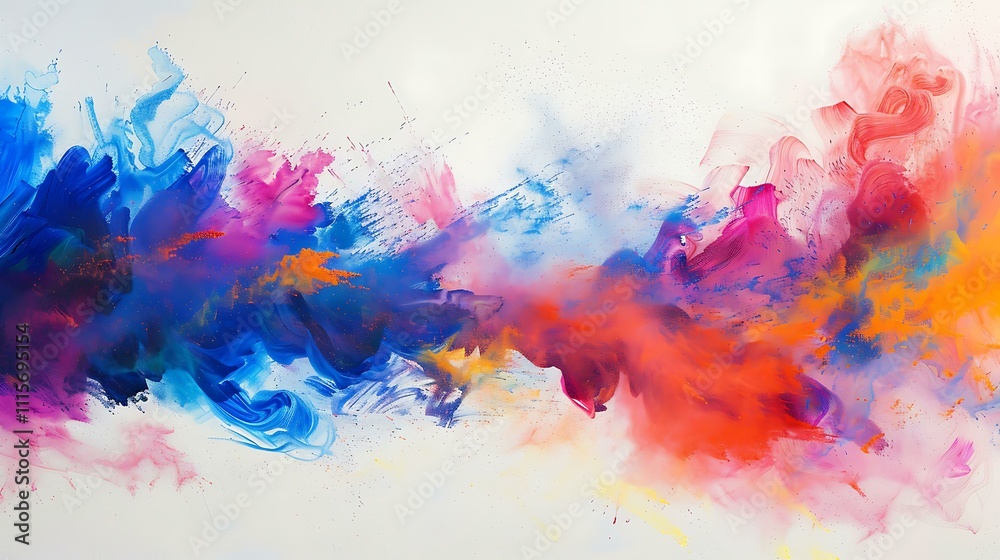 Obraz premium Abstract burst of colorful Holi powder creating an ethereal and vibrant cloud, with soft transitions of hues floating over a white background