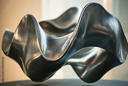 This image highlights an abstract metallic sculpture with smooth, flowing curves, representing the elegance and fluidity of modern art and expression. photo