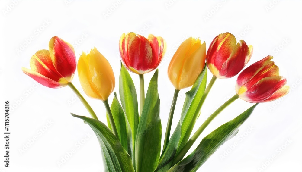 Obraz premium Bright Spring Tulips for International Women's Day. Celebrate 8 March with Vibrant Red and Yellow Blooms, Perfect for Greeting Cards, Floral Designs, and Seasonal Decor Inspiration