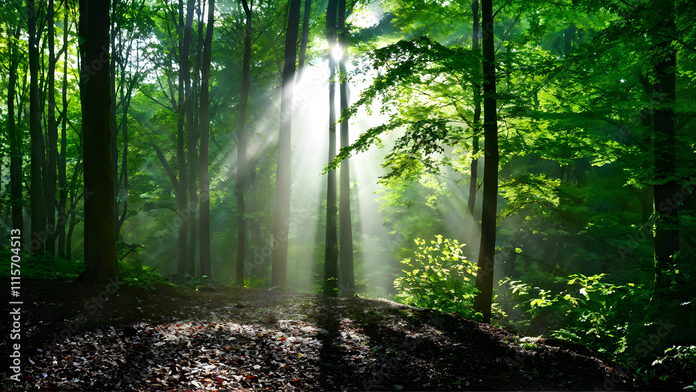 Fototapeta premium sun rays through the forest