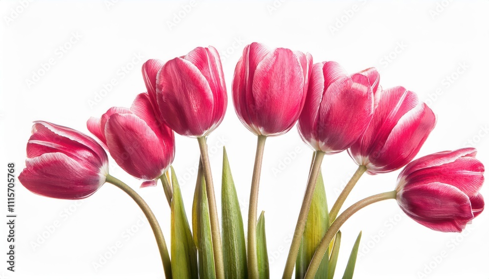 Fototapeta premium Exquisite Pink Tulips with Delicate White Edges. Stunning Spring Floral Display Symbolizing Elegance and Renewal, Ideal for March 8th Women’s Day Greetings, Seasonal Decor, and Inspirational Art