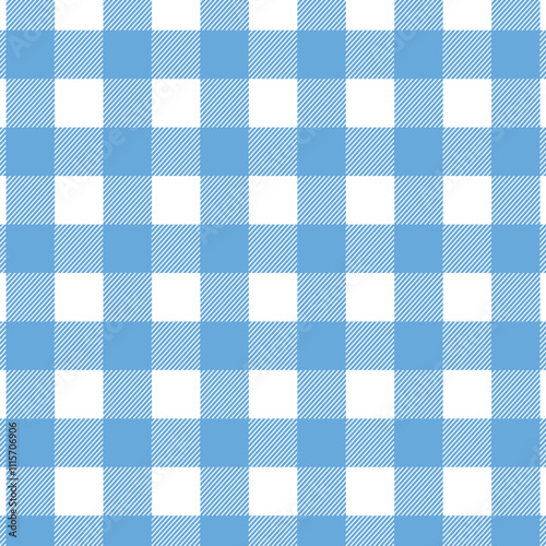 Gingham pattern design. Tartan checked in blue, white. Seamless pastel backgrounds for tablecloth, dress, skirt, napkin, Easter textile design