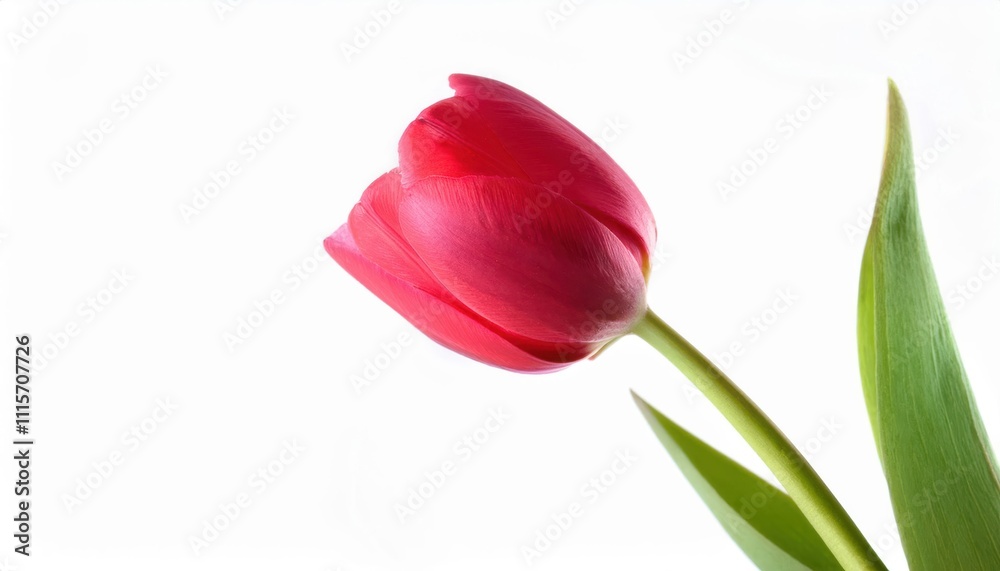 Elegant Red Tulip on a White Background. Perfect for International Women's Day, 8th March Greetings, Spring Themed Invitations, Floral Design Projects, and Seasonal Decoration Concepts Elegant Red Tulip on a White Background. Perfect for International Women's Day, 8th March Greetings, Spring Themed Invitations, Floral Design Projects, and Seasonal Decoration Concepts