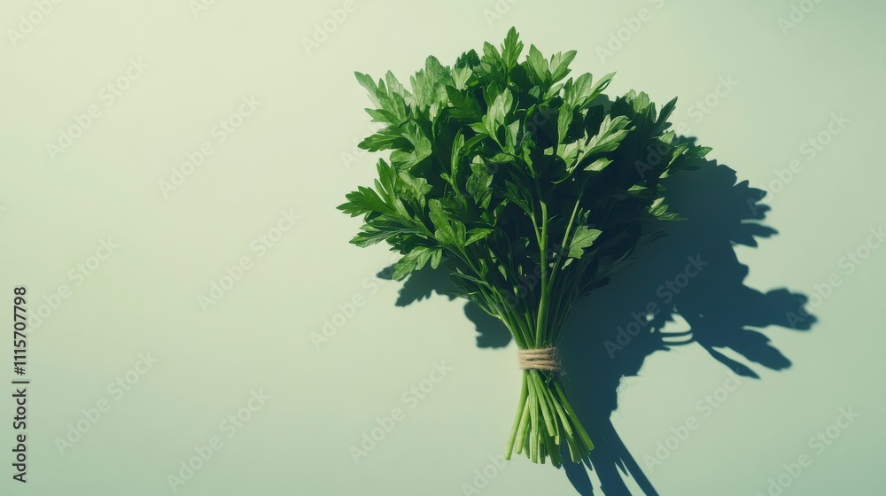 Fresh Parsley Bundle with Soft Shadows on White Background Fresh Parsley Bundle with Soft Shadows on White Background