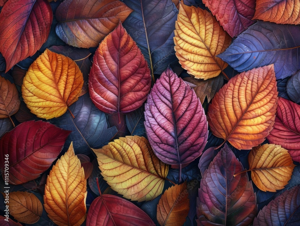 A vibrant arrangement of autumn leaves in various warm colors. A vibrant arrangement of autumn leaves in various warm colors.