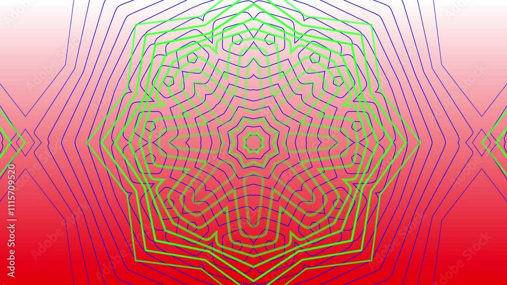 Green and Pink Pattern - Star pattern with green stripes on a soft pink background. Deep rotating looping 3D animation