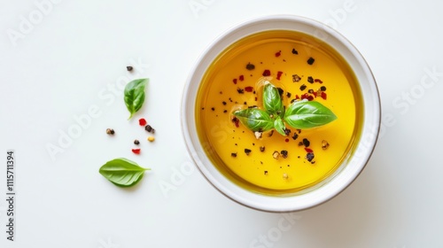 Basil Olive Oil in Small Bowl with Pepper Flakes