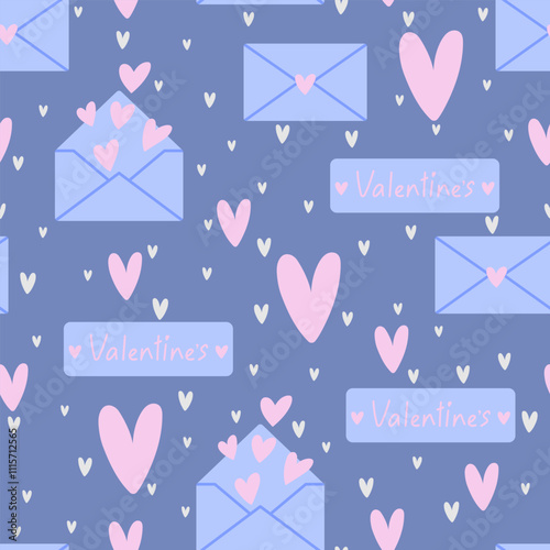 Cute seamless pattern with heart and letters. Vector pastel background. Valentine's day and love