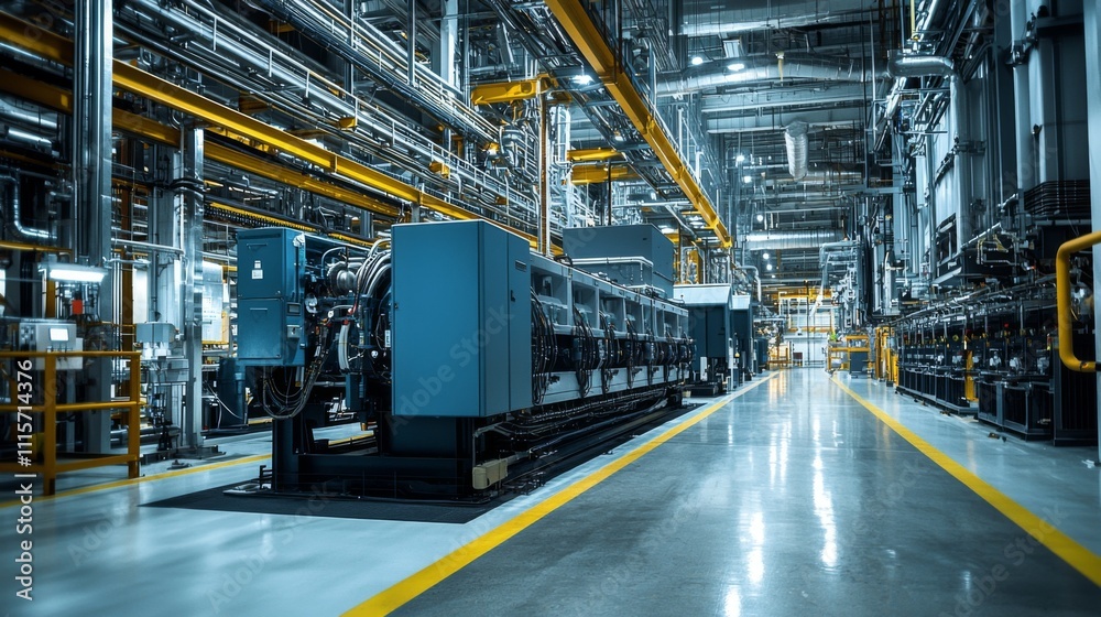 Fototapeta premium Industrial facility with generator cooling towers exhaust vents wiring