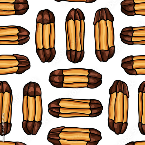 Vector seamless pattern with hand drawn traditional Austrian cookies - Viennese Fingers. Beautiful food design elements, perfect for prints and patterns