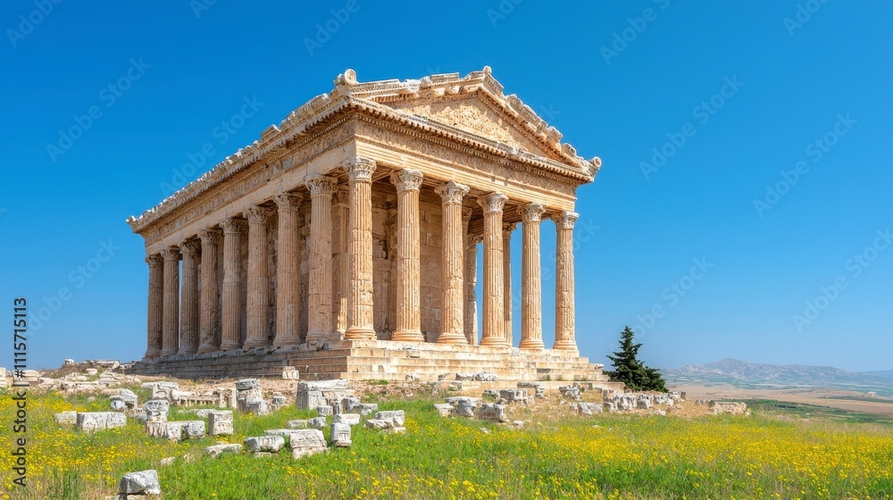 Ancient Greek Temple Ruins Sunny Day Columns Architecture History Travel Ancient Greek Temple Ruins Sunny Day Columns Architecture History Travel