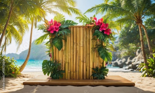 Tropical Bamboo Backdrop on the Beach 