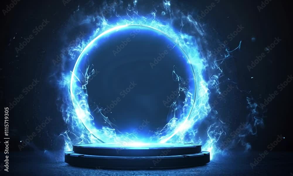 A glowing blue portal surrounded by swirling energy, suggesting a gateway to another realm.