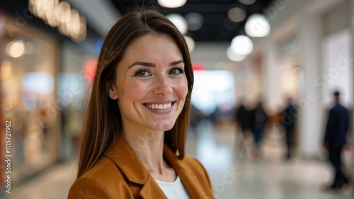 Portrait of smiling brunette girl standing in the corridor of a shopping mall Free Download Portrait of smiling brunette girl standing in the corridor of a shopping mall - GFXLoad