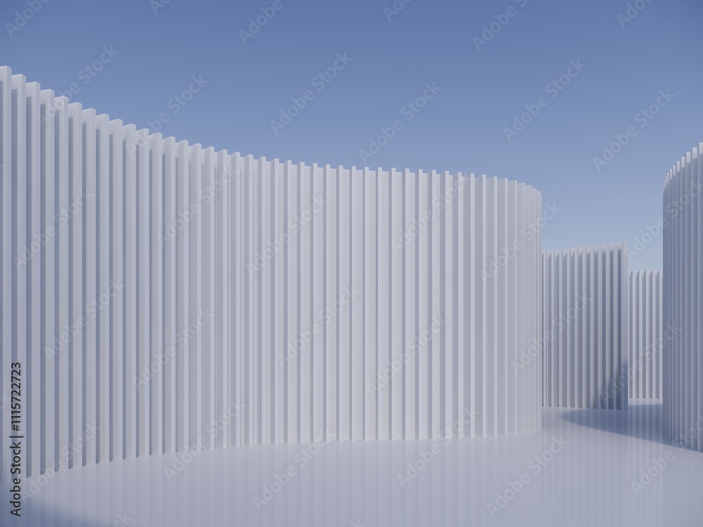 Obraz premium Empty white space interior with blue sky, 3d rendering