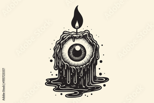 Melting candle with an eye . Isoteric, occult, magical vector illustration. vintage black engraving, emblem, logo. tattoo sketch, print	