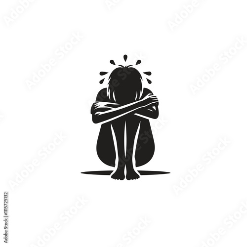 A silhouette of a person sitting with arms crossed, symbolizing stress and anxiety. The image conveys feelings of isolation and emotional distress, emphasized by the monochrome color scheme.