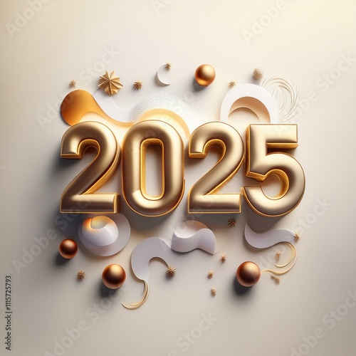 2025 3d text New Year gold realistic rendering celebration AI Image	 photo