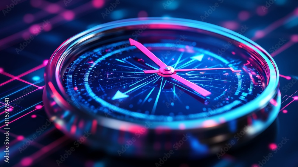custom made wallpaper toronto digitalDigital Compass Navigating a Glowing Network of Data Points and Lines on Gradient Blue