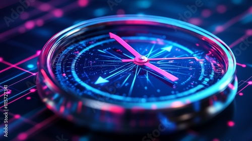 Wallpaper Mural Digital Compass Navigating a Glowing Network of Data Points and Lines on Gradient Blue Torontodigital.ca