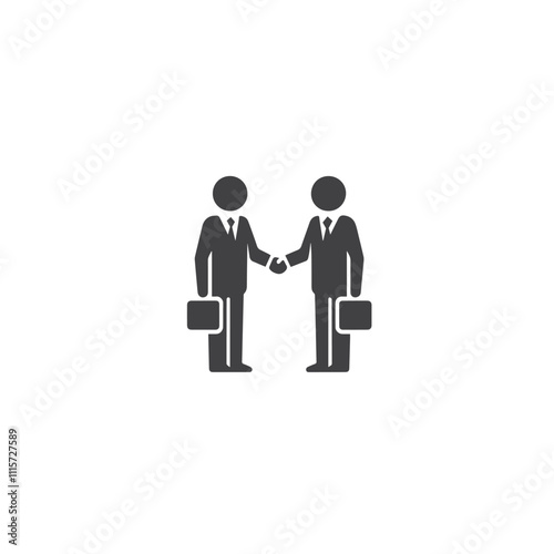Silhouette of two businessmen shaking hands, symbolizing partnership and agreement. The figures hold briefcases, representing a professional business deal or collaboration.