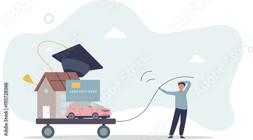 Debt, cost of living or expense to pay for, financial obligation for lifestyle concept.flat characters.