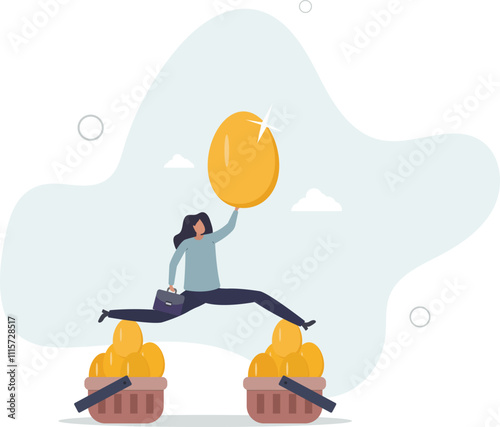 Diversification, investment portfolio strategy to reduce risk and maximize return, earning and profit, asset allocation concept.flat characters.