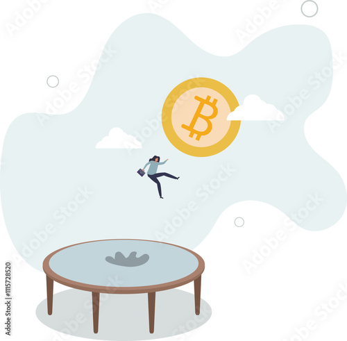 Bitcoin price rebound, crypto currency bounce back to rising up after falling down concept.flat characters.