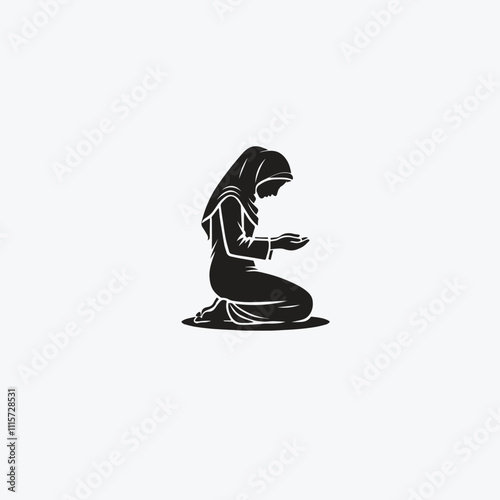 A serene silhouette of a woman in traditional attire, kneeling in prayer. The image conveys feelings of peace, devotion, and spirituality, encapsulating a moment of quiet reflection.