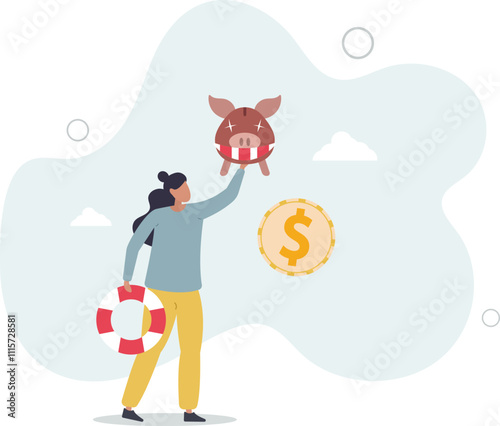 Emergency fund or money to help in crisis situation, savings for unexpected expense or losing job, emergency loan concept.flat characters.
