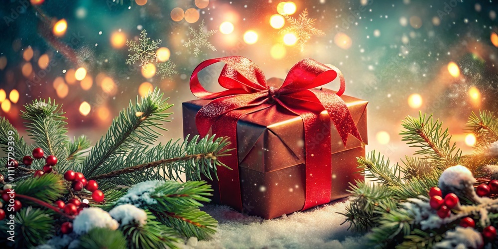 Stunning Double Exposure Photography of a Red Gift Box with Ribbon and Bow Merged with Holiday Elements for a Festive and Cheerful Atmosphere Stunning Double Exposure Photography of a Red Gift Box with Ribbon and Bow Merged with Holiday Elements for a Festive and Cheerful Atmosphere