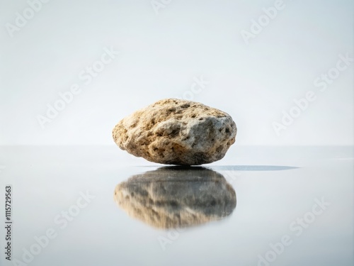 Stunning High-Definition Wallpaper of a Floating Rock on a Pure White Background, Capturing the Essence of Minimalism and Nature's Beauty in Urban Exploration Photography photo