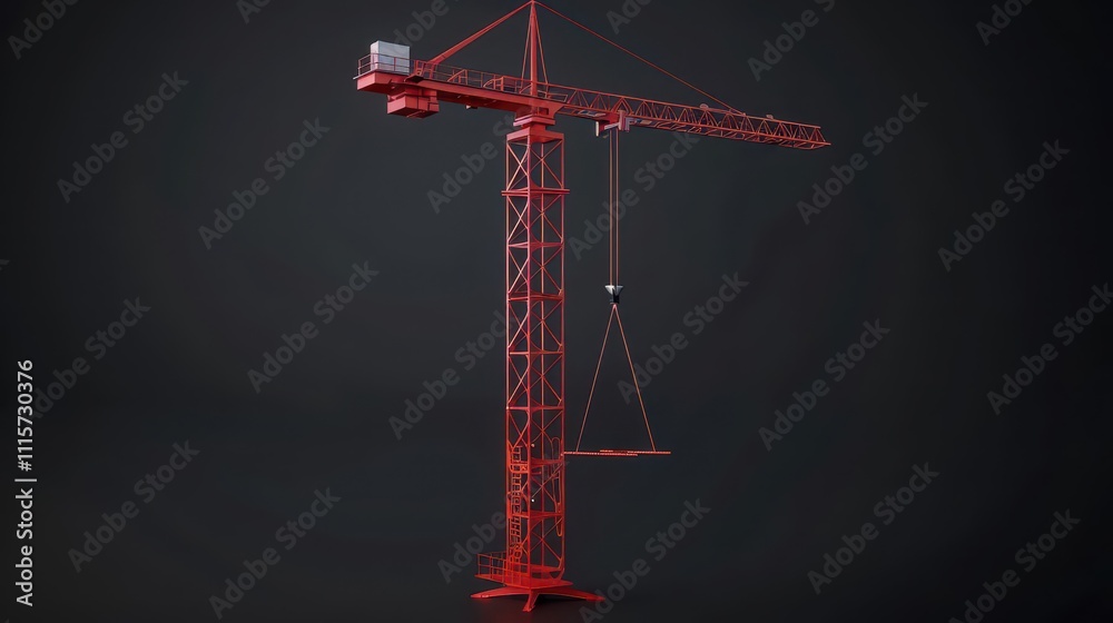 Naklejka premium Industrial power: A crane by the transmission tower at midnight. Energy source concept