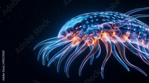 Hyper-realistic depiction of plankton with elongated appendages