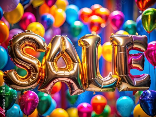 Vibrant Sale Promotion with Shiny Foil Balloons Spelling Sale Against a Bright Colorful Background for Eye-Catching Advertising Campaigns