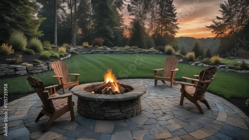 Backyard Fire Pit at Sunset