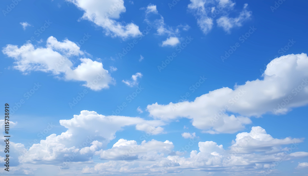 Fototapeta premium Vast Blue Sky Dotted with Fluffy White Clouds