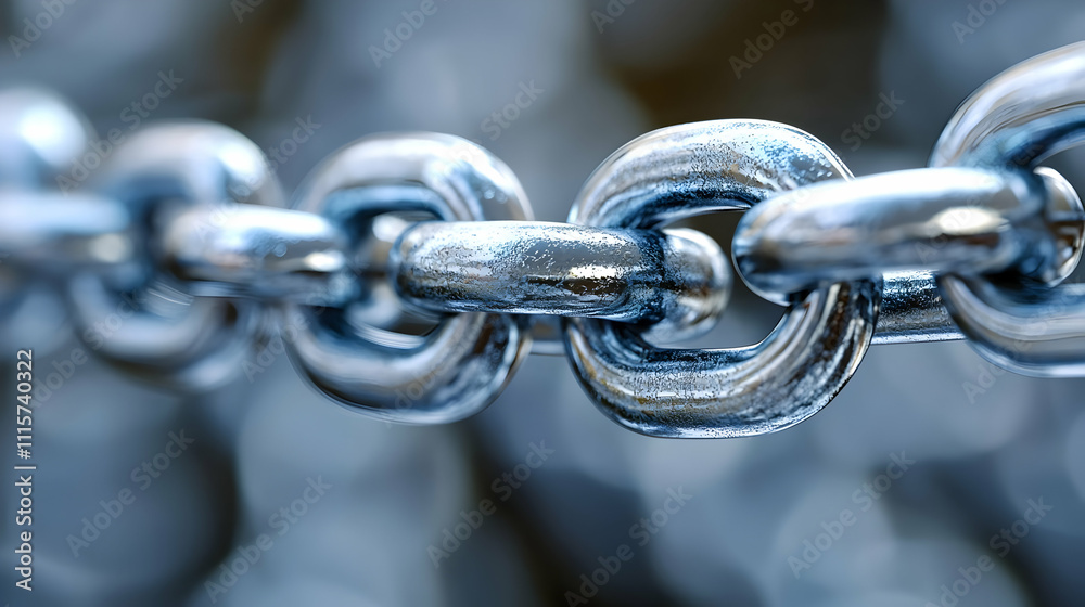 Steel Chain Links Interlock Securely, Strength in Unity, Close-up View Steel Chain Links Interlock Securely, Strength in Unity, Close-up View